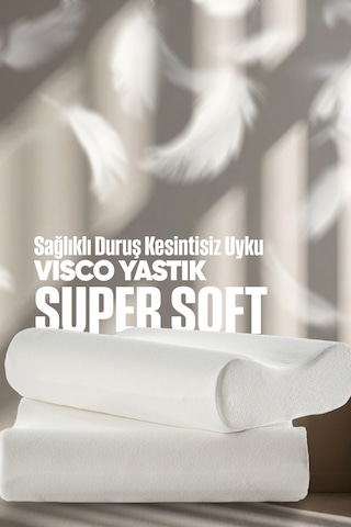 Çift Taraflı Visko Boyun Destek Yastığı - Ortopedik Anti Stres Visco Yastık - Süper Soft Beyaz