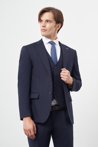 İmza Lacivert Mono Yaka Yelekli 6 Drop Slim Fit Dar Kesim Basic Takim Elbise 1001245386 Lacivert