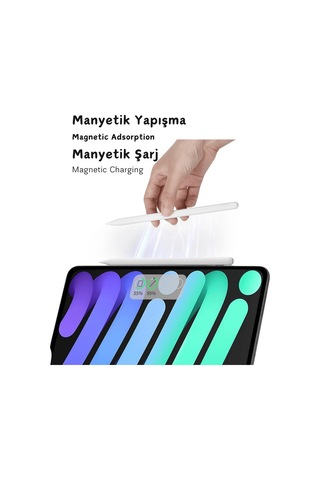 İpad Air 11 2024 Uyumlu Yapışarak Manyetik Şarj Olabilen Avuçiçi Ve Eğim Özellikli Tablet Kalemi Beyaz