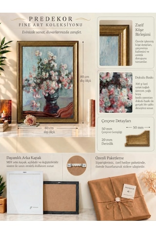 - Gold Vintage Varaklı 60x80 Çerçeveli Tablo Klasik Çiçek Buketi Monet Kasımpatı Çiçekleri Sanat Eseri Yağlı Boya Görünümlü 50x70cm Dokulu Baskı Dekoratif Lüks Salon Tablosu