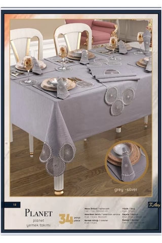 Planet Amerikan Servisli Gri-silver 8 Kişilik 34 Parça Modern Masa Takımı Çok Renkli