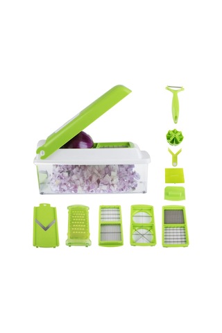 Neevoyu Sebze Meyve Dilimleyici Seti 12 Parça: İnce Dilim, Işıklı, Soyucu Ve Toplayıcı - Yeşil Mutfak Aleti Yeşil