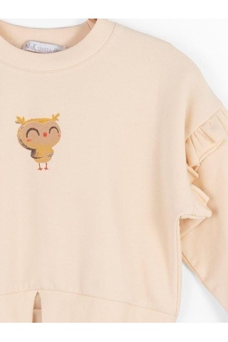 Nk Kids Kız Bebek İçi Şardonlu Oversize Baykuş Baskılı Sweatshirt-14718 Krem