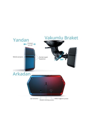 OBD + OBD 2 + GPS Çift Modlu Araç HUD LCD Ekranlı Akıllı Gösterge ve Arıza Tespit Cihazı + Koku
