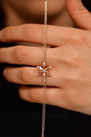 Roza Silver Sitrin Taşlı Rose Lotus Çiçeği Gümüş Bileklik