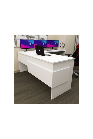 Sell 180 Cm L Çalışma Masası Ofis Masası Oyuncu Masası Beyaz - Beyaz Beyaz