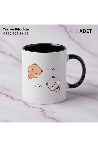 Tekli Hediye Renkli Kupa Dudu Bubu Çift Taraf Baskılı Arkalı-önlü İsim Ve Yazı Yazılabilir Siyah