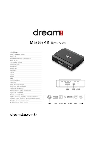 Dreamstar 4k Linux 8gb Hafıza Uydu Alıcısı Master 4k