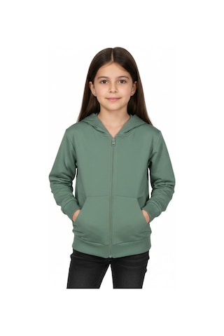 Kız Çocuk Fermuarlı Kapüşonlu Sweatshirt Bgl-st05276 Açık Yeşil