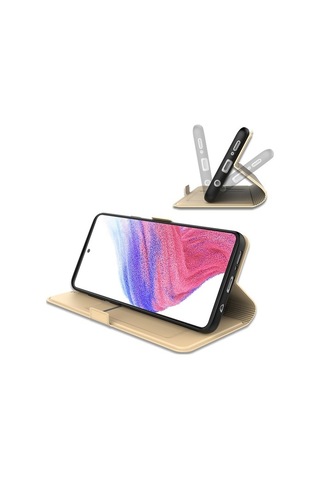 Luckysouk Samsung Galaxy Uyumlu S22 5g Pu Deri Kart Tutucu Folio Flip Case Standı Manyetik Tam Koruma Telefon Kapağı - Altın Altın Yok Havalandırma H13ra8