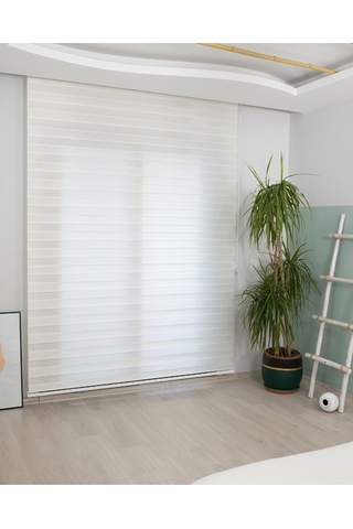 İncilifehome İcl507 Düz Kumaş Zebra Stor Perde Kırık Beyaz Alüminyum Kasalı Kırık Beyaz