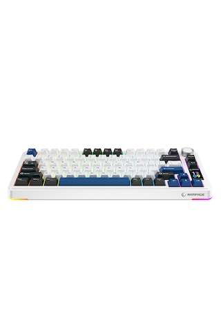 Rampage Quell Pro Ekranlı Beyaz Hot Swap 2.4g + Bt Wireless Rgb Gasket Oil Switch English Layout Pbt Mekanik Oyuncu Klavyesi