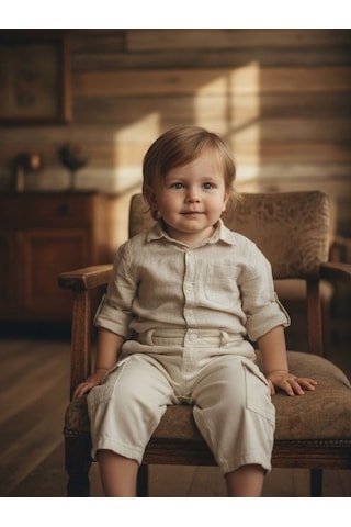 Zekids Erkek Bebek Rahat Kesim Cepli Pantolon-17196 Krem