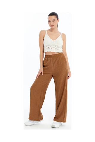 Genius Store Kadın Pantolon Keten Karışımlı Beli Lastikli Kırışmaz Kumaş Pantolon Keten-pantolon Kahverengi
