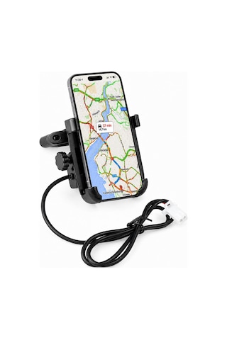 Motosiklet Uyumlu Usb Gidon Telefon Tutacağı Tüm Yıllar Abs Plastik + Metal Siyah Renk