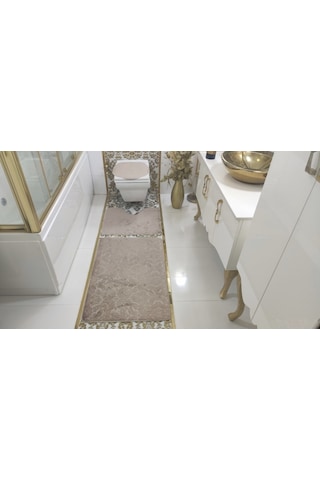 Gofraj Bej Banyo Halısı Klozet Takımı 3'Lü Set Bej
