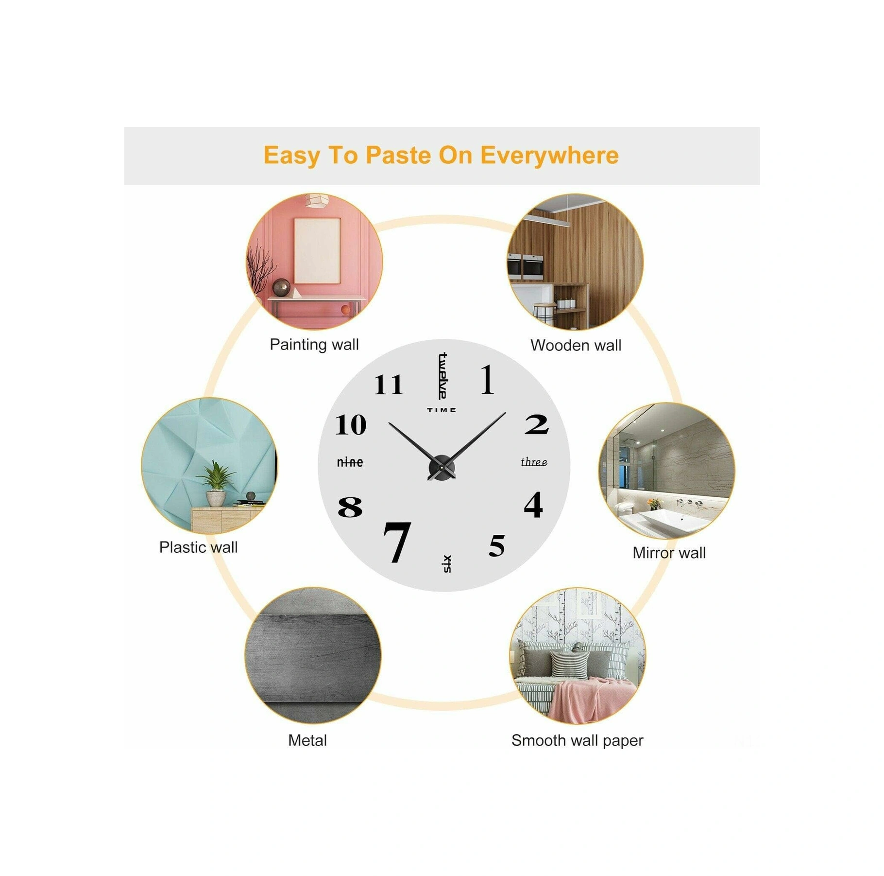 Geeroyoo Gümüş Modern Sessiz Dıy 3d Sticker Büyük Duvar Saati - Ev Ofis Dekorasyonu, Kolay Kurulum, 70-120cm Boyut Aralığı Çok Renki