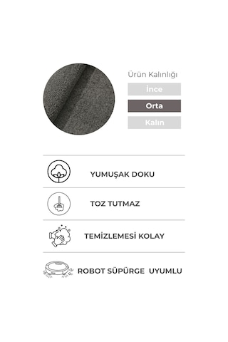 Mabel Antrasit Yumuşak Tuşeli Halı 6 Renk Seçeneği Kaymaz Taban Yıkanabilir