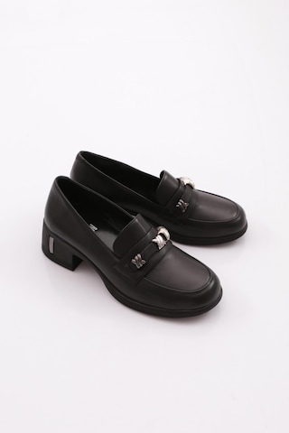 Dgn 603 Kadın Topuklu Loafer Ayakkabı Siyah Napa