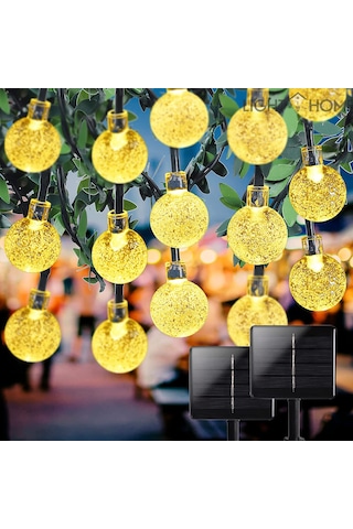 Lighthome Kristal Güneş Enerjili Led Işık Solar Bahçe Aydınlatma 50 Led 7 M Sarı