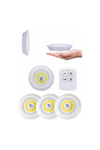 Muratech Yapışlı 3'lü Spot Led Işık Lamba Montajsız Pilli Uzaktan Kumandalı Çok Renkli
