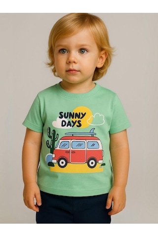 Divonette Erkek Bebek Sunny Days Baskılı T-shirt-15697 Yeşil
