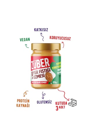 Züber %100 Fıstık Ezmesi 3 x 315 G