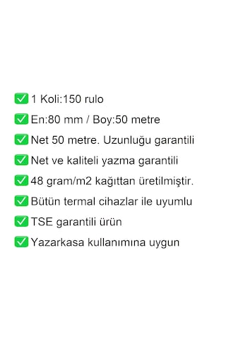 80x50 Metre Yazarkasa Ve Adisyon Rulosu 150'li Koli / En:80 Mm Boy:50 Metre