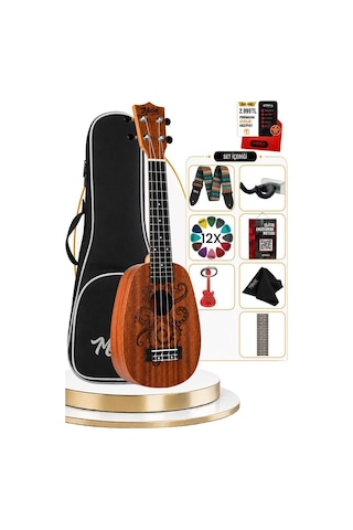 Midex Pa-24mt Kaliteli Ananas Gövde Dövme Desenli Concert Ukulele Seti Pineapple Body