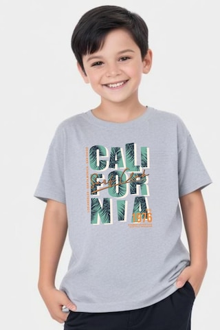 Panios Kids Cali Baskılı Erkek Çocuk Yuvarlak Yaka Kısa Kollu T-shirt Gri
