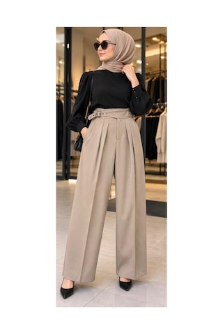 Ghisa Yüksek Kemerli/tokalı Bol Paça Pantolon Bej - 943372997 Bej