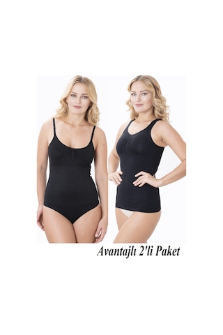 Bonbonetti 1 Beden Incelte Avantajlı 2li Paket Sıkılaştırıcı Toparlayıcı Zıbın Çıtçıtlı Korse Siyah Renk Çıtçıtlı Ve Atlet Siyah