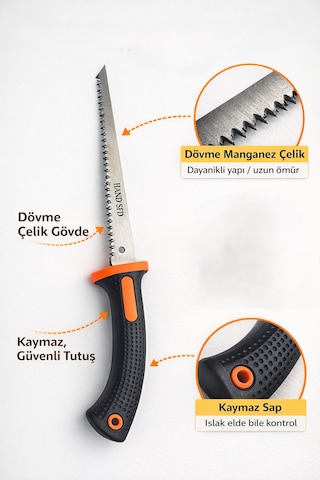 170 Mm Alçıpan Testeresi Manganez Çelik Dövme El Testeresi, Kaymaz Sap