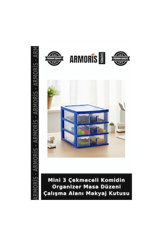 Mini 3 Çekmeceli Komidin Organizer Masa Düzeni Çalışma Alanı Makyaj Şeffaf