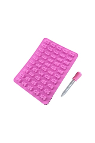 Hangfox Pembe Silikon Kalıp Seti: 50'li Ayı Şekilli Şeker/jel/glace Ve Buzluk Kalıbı + Damlacık Pipet, Ev Kullanıma Uygun, Kullanımı Kolay, Dayanıklı Malzeme Çok Renkli