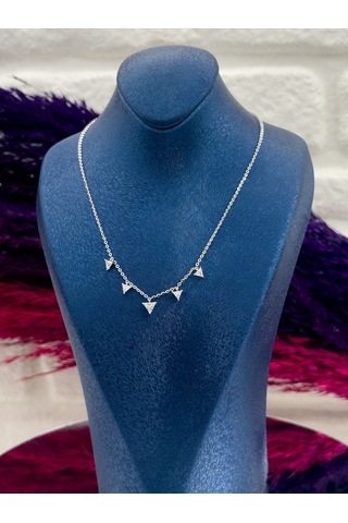 925 Ayar Gümüş Sıralı Piramit Modeli Lüks Kadın Kolye Gümüş