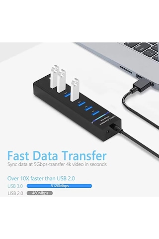 Usb 3.0 High Speed 7 Port Usb Çoklayıcı 5gbps Hub 1.2 Metre Kablo