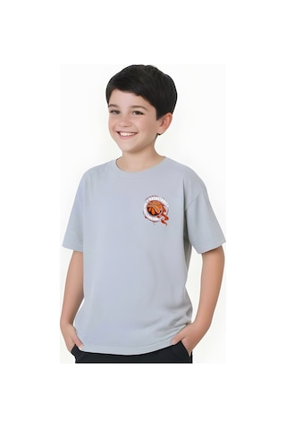 Panios Kids Basketball Baskılı Erkek Çocuk Kısa Kollu Tişört Gri