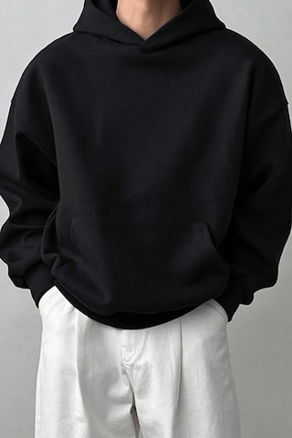 Swoord Kapüşonlu Unisex Oversize Sweatshirt 3 Iplik Şardonlu Pamuklu Baskısız Siyah