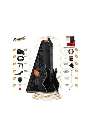 Maxword Gt-line-bk Profesyonel Warlock Kasa Hh Elektro Gitar Seti Siyah