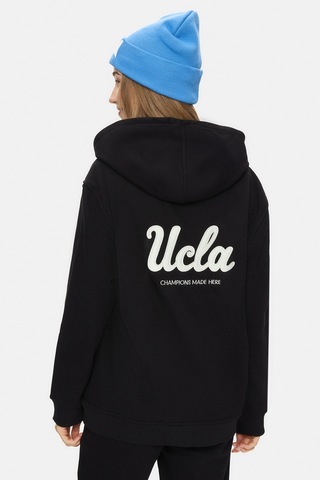Ucla Esther Siyah Fermuarlı Ve Cepli Nakışlı Loose Fit Kadın Sweatshirt Siyah