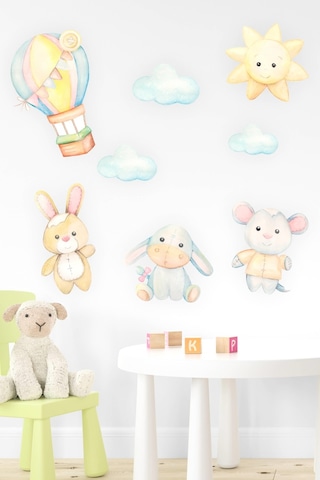MSticker Sevimli Figürler Uçan Balon, Tavşan, Fil, Bulut Sticker Seti
