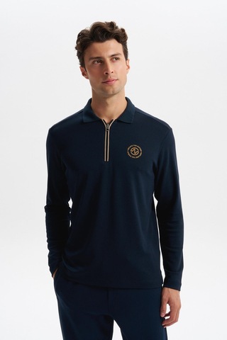 AR-MA Arma Erkek Slim Fit Fermuarlı Polo Yaka Sweatshirt İnce Modal Pamuk Elastan Karışımlı Örme İnterlok Kumaş K30554989102 Lacivert