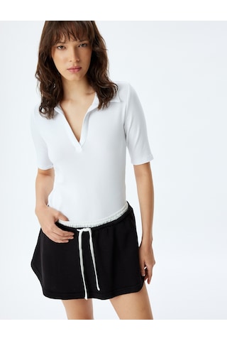 Koton Polo Tişört Fitilli Kısa Kollu Pamuklu Slim Fit Beyaz 4sak50012uk