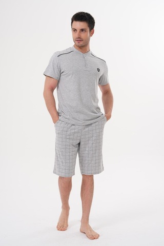 Mecit 2980 Gri Büyük Beden 3 Parça Erkek Şortlu Pijama Takımı Gri