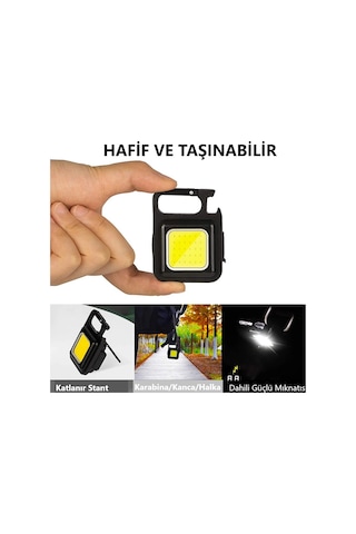 Çok Fonksiyonlu Taşınablr Anahtarlık Şarjlı Kamp Balıkçı Feneri Siyah