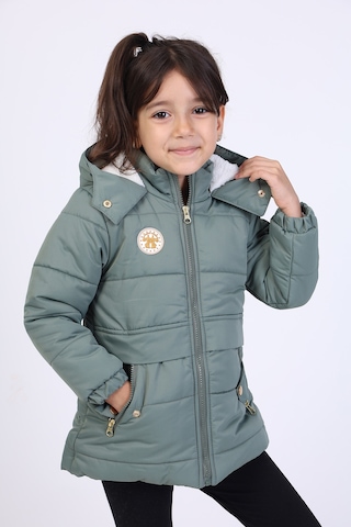 Toontoy Kids Toontoy Kız Çocuk Su İtici Kapüşonlu Fermuarlı Cepli Mont - İçi Suni Kürklü Yeşil