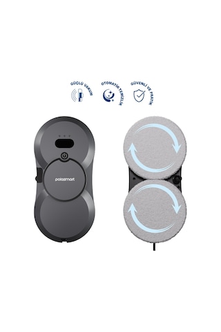 Polosmart PSH22 Cam Temizleme Robotu Ultrasonik Su Spreyli Akıllı Navigasyonlu Uzaktan Kumandalı Gri