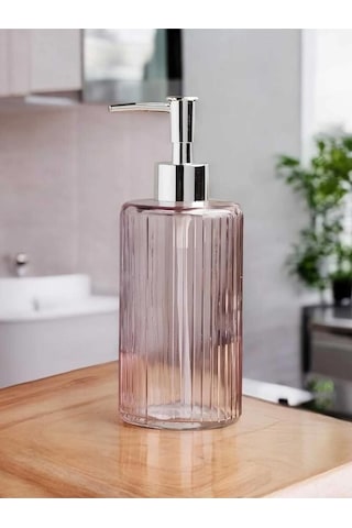 Lüks Crystal Pembe Cam Sabunluk Kaymaz Taban 500 Ml Pembe