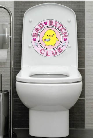 Belalı Civciv Bad Bitch Club Klozet Kapağı Banyo Wc Sticker 23x27 Cm